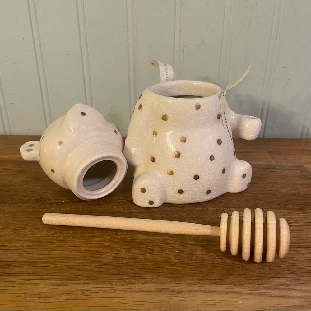 NEW Anthropologie Ceramic Dottie Honey Bear Jar with Dipper - Picture 5 of 8